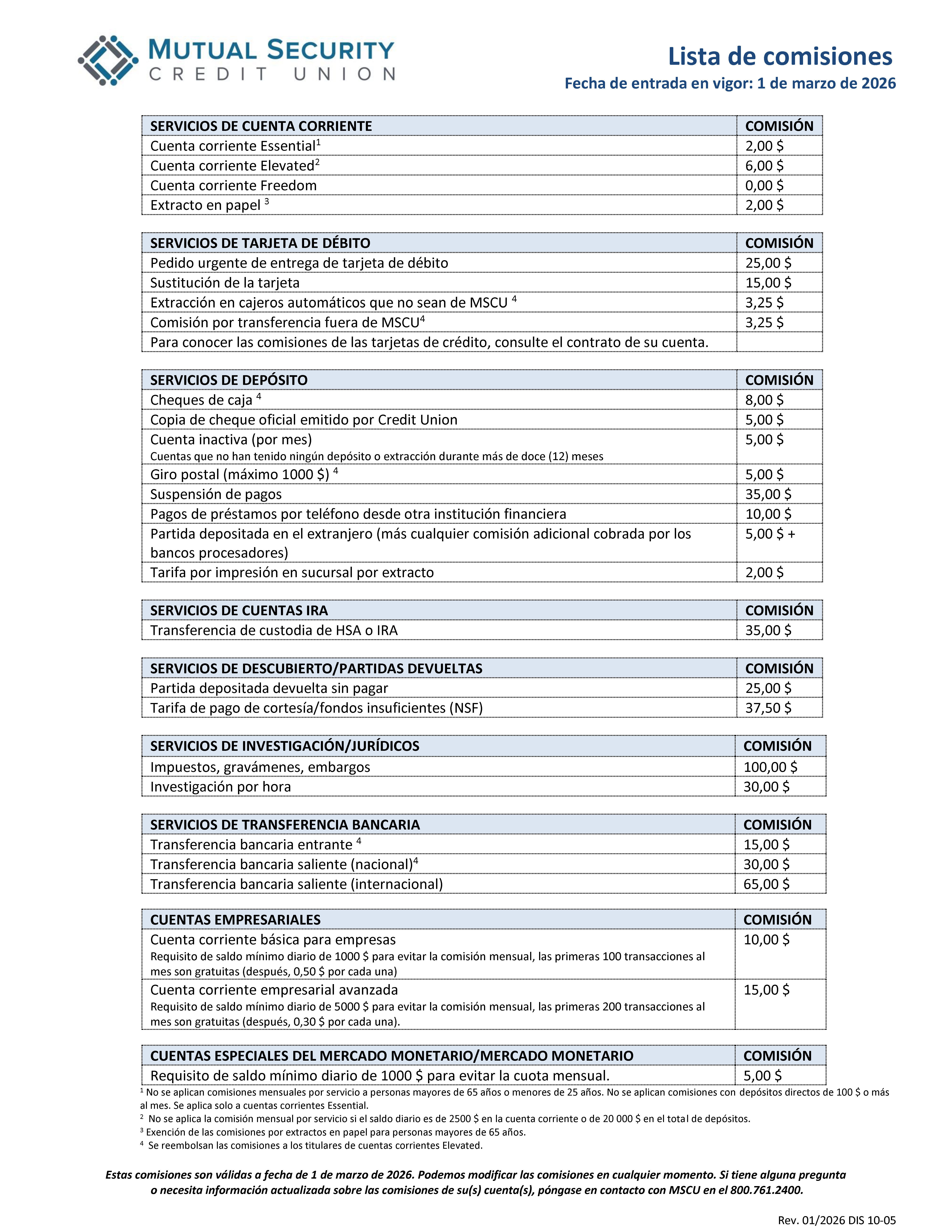 MSCU-Fee-Schedule-March-2026-Spanish